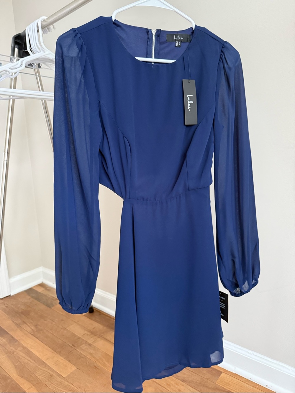 Lulu's Midnight Blue Long-Sleeve Chiffon Dress